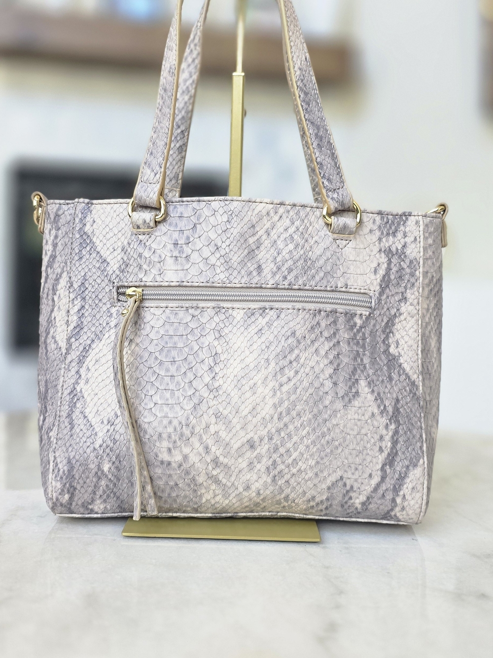Nicole by Nicole Miller Faux Snakeskin Satchel Crossbody Purse Gray - Picture 2 of 13